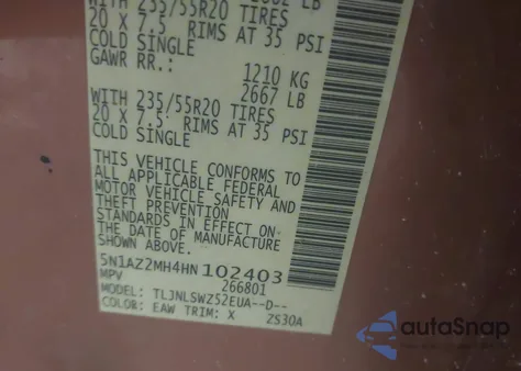 2017 Nissan Murano Platinum from USA, damaged, VIN 5N1AZ2MH4HN102403